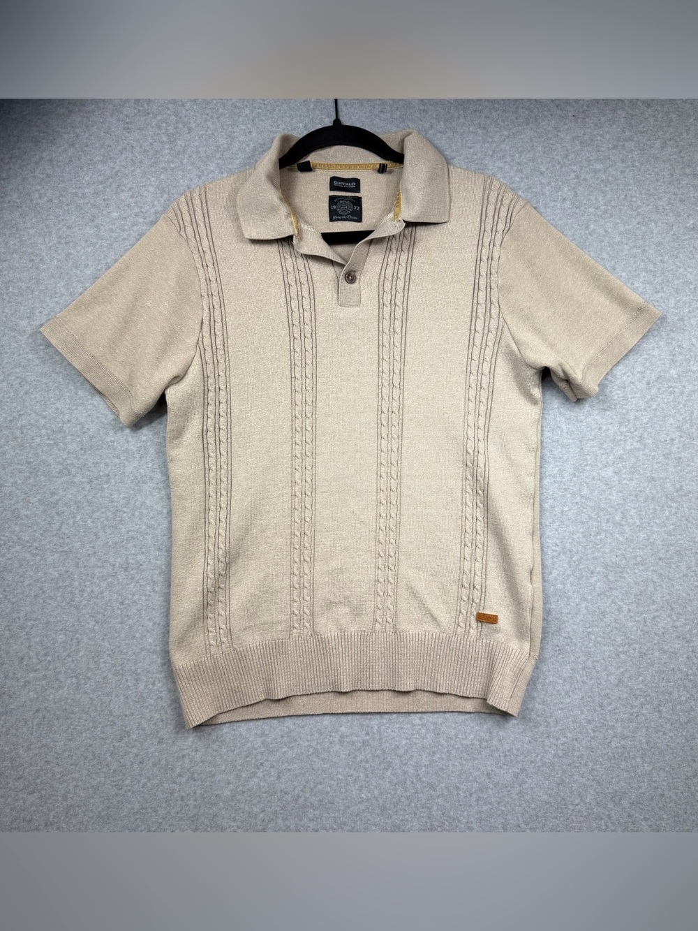 Buffalo David Bitton Beige Short-sleeve Cable Knit Polo Mens Size Medium